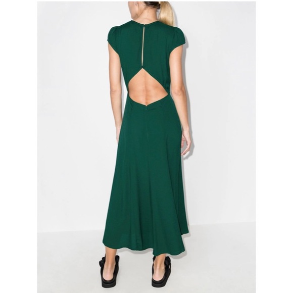 RARE! NEW! Reformation Gavin Cut Out Midi Dress in Emerald Green - Picture 6 of 13